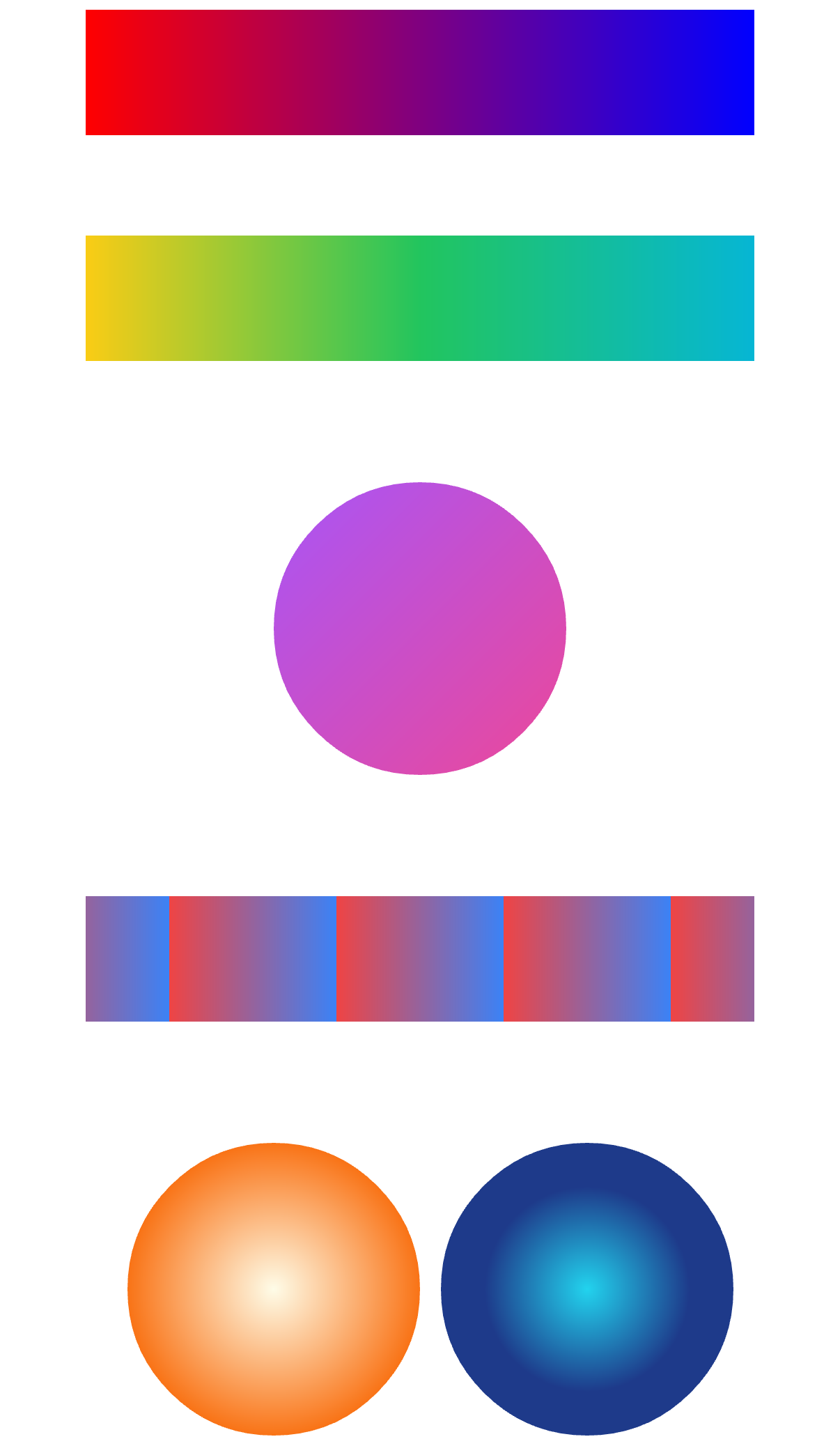 Rendered gradients — linear, radial, sweep and two-point conical swatches